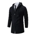 Heren half-lang gebreid vest met capuchon, casual stijlvolle herfst bovenkleding jas. - M / Zwart