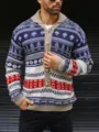 Detailed shot of men knitted cardigan, shawl collar, metal buttons, nordic pattern. - M / Tops / Navy Blue