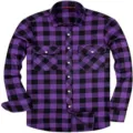 Men purple black flannel plaid long sleeve shirt casual button down with dual chest pockets - S / Tops / Purple