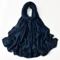 Detailed close up of dark blue chiffon hijab scarf with elegant sparkling chain rhinestone edges. - 3# Navy Blue