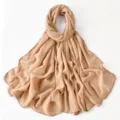 Close-up detail showing the delicate beaded chain trim and soft chiffon fabric drape. - 6# Camel