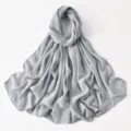 Chiffon hijab scarf with double chain beaded edge elegant women long head wrap lightweight grey - Light Gray