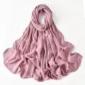 Elegant chiffon long hijab scarf with rhinestone chain edge for women spring summer - Dusty Pink
