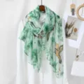 Green butterfly print voile long scarf for women, soft fashion sun protection scarf versatile. - 2# Green