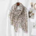 Women's Ginkgo Leaf Voile Long Scarf Fashionable Soft Sun Protection Scarf Variant Style - VE137-3# Creamy White & Brown