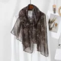 Women fashion leopard print long scarf lightweight soft sheer gauze shawl for spring autumn - VE135-1# Dark Coffee