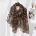 Women's Fashion Leopard Print Voile Scarf Elegant Lightweight Sunscreen Long Neck Scarf - VE135-2# Light Coffee