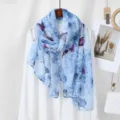 Blue butterfly print voile long scarf for women, elegant lightweight spring accessory. - 4# Blue