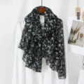 Women's Black Floral Print Scarf, Lightweight Chiffon Shawl for Daily Commute and Sun Protection. - VE137-1# Black & Dark Green
