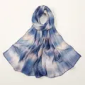Blue white gradient long chiffon scarf, abstract digital print elegant lightweight fashion hijab. - YW349-1# Blue