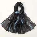 Black and blue printed chiffon long scarf, elegant hijab wrap for women daily wear. - YW353-1# Black