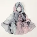 Women lightweight chiffon digital print long scarf abstract ink fashion Muslim hijab shawl - YW356-1# Grey Pink