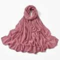 Elegant mauve chiffon hijab long scarf with delicate sparkling beaded chain edges for women. - Pink
