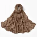 Khaki chiffon hijab scarf, double-sided rhinestone chain design, elegant Muslim head cover. - Light Khaki