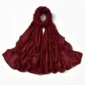 Burgundy chiffon hijab long scarf with delicate chain edge for women fashion daily wear - Wine Red