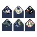 6er Set Retro Umschläge mit wunderschönem tropischen Blumen- und Pflanzenmuster innen. - Blumen-Umschläge - Blau / 6 Stück