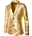 2025 Mens Gold Metallic Shiny Slim Fit Casual Suit Blazer Fashion Jacket Outerwear - M / Top And Bottom / Gold