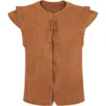 Brown medieval renaissance suede vest lace up front vintage costume detail close view - XS / Tops / Tan