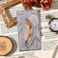 Segnalibro in metallo a forma di piuma con catena e cartolina, regalo di cancelleria vintage. - Piuma Dorata Verso il Sole (Confezione Semplice)