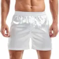 Men's silk satin boxer shorts comfortable lounge sleepwear solid white casual briefs underwear. - S / White