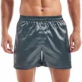 Men's silk satin boxer shorts solid color casual sleepwear loungewear comfortable underwear. - Dark Gray