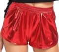 Pantalones cortos de verano metálicos rojos brillantes con cintura elástica mujer. - Rojo