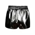 Women shiny metallic leather shorts casual elastic waist summer hot shorts basic style - Adult S / Black