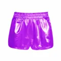 Women metallic shiny leather elastic waist summer casual hot shorts pants detail view - Adult S / Purple