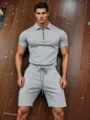 Completo sportivo estivo da uomo polo casual e pantaloncini grigi vestiti comodi - XL / Top e Pantaloni / Completo Grigio