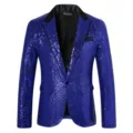 Men's royal blue sequin blazer sparkling disco suit jacket for party wedding performance. - Sapphire Blue