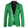 Men's green sequin blazer single button sparkling disco party suit jacket for formal events - Green