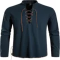 Men's Long Sleeve Henley Shirt Stand Collar Casual Cotton Beach Hippie Tunic Topwear - S / Tops / Navy Blue