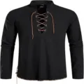Men's long sleeve stand collar hippie shirt with lace-up front casual beach vintage top. - S / Tops / Black