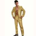 Mens gold sequin foil suit jacket pants set for disco stage party performance costume - Gold