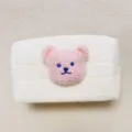 Süße gesteppte Aufbewahrungstasche mit rosa Bärenstickerei für Kosmetik und Babys - Rosa Bär Weiße Tasche
