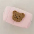 Pochette de rangement rose matelassée avec un patch d'ours en peluche pour bébés - Ours Café Sac Rose