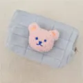 Pochette matelassée grise mignonne style coréen avec tête d'ours rose en peluche - Ours Rose Sac Bleu