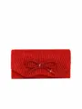 Red sparkly evening clutch bag for women with elegant rhinestone bow, pleated design, party handbag. - Red
