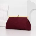 Elegant burgundy velvet evening clutch bag with luxury gold rhinestone frame for parties. - Burgundy