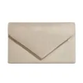 Elegant suede envelope clutch bag for women, chic evening handbag with metallic V trim. - Off White