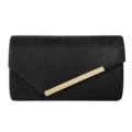 Black glitter evening clutch bag for women, stylish diagonal metal bar flap purse with magnetic snap. - Black