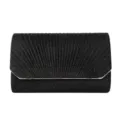 Black Glitter Pleated Evening Clutch Bag, Elegant Party Handbag with Metallic Chain - Black