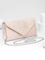 Elegant pink pleated clutch bag with sparkling rhinestones and silver chain strap for evening. - Apricot