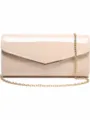 Nude patent leather envelope clutch bag with gold chain, elegant women shoulder bag. - Off White