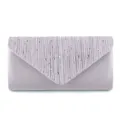 Elegant silver pleated rhinestone evening clutch bag with chic flap design option - Silver