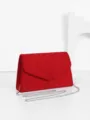 Red velvet evening clutch bag for women, elegant small crossbody bag with silver chain strap. - Red