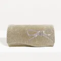 Gold pleated evening clutch bag with sparkling rhinestone bow for party and wedding events. - Champagne