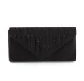 Black Evening Clutch Bag Pleated Envelope Purse Rhinestone Wedding Handbag For Women - Black