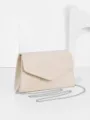 Beige velvet evening bag with silver chain strap, elegant small clutch purse for women. - Apricot