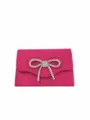 Red suede evening clutch bag with sparkling rhinestone bow for women party prom wedding - Rose Red